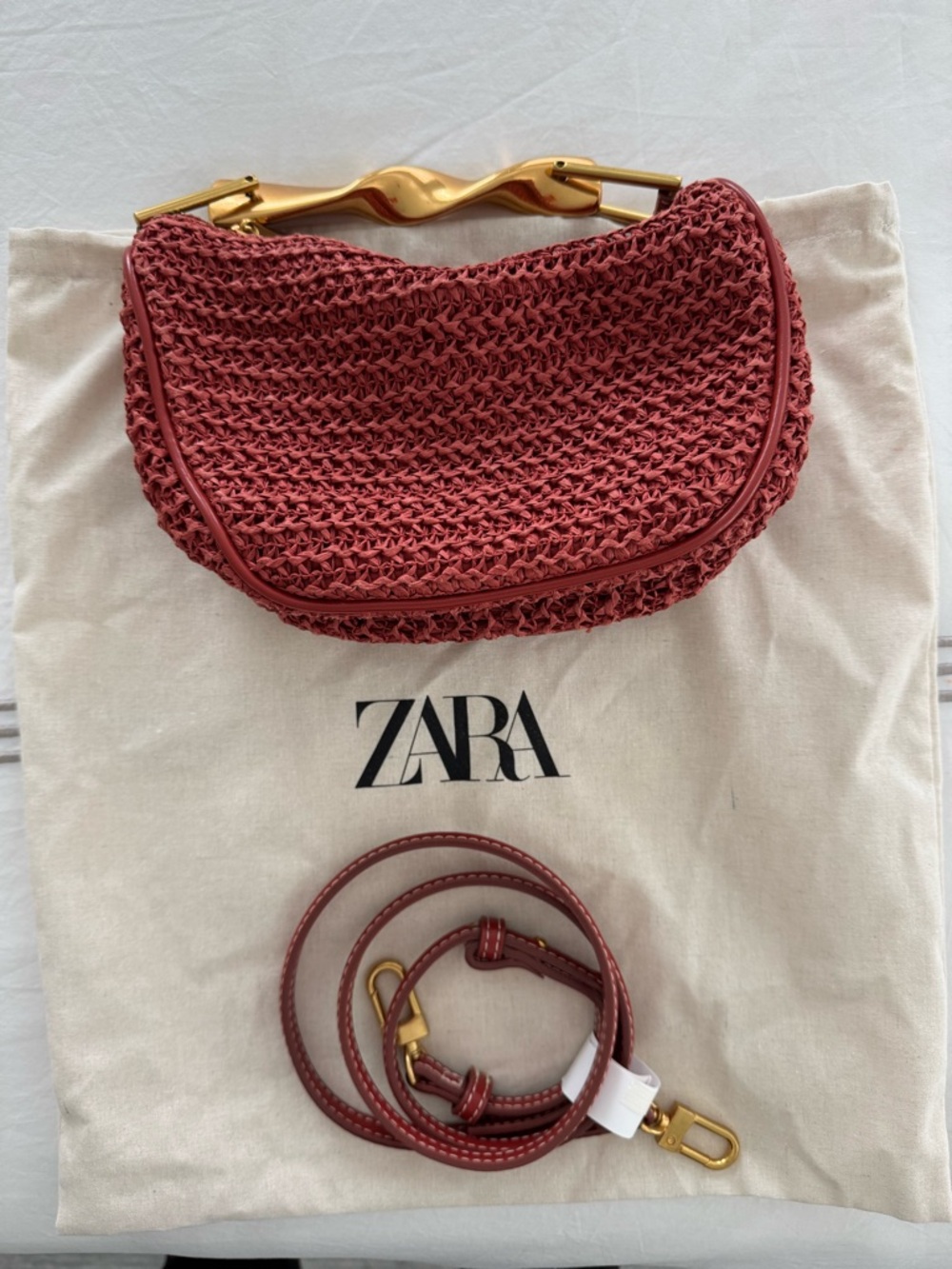 ZARA Woven Mini Bag in Terracotta with Gold Metal Handle